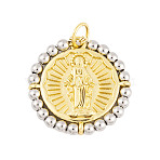 Rack Plating Brass Pendants, Cadmium Free & Lead Free, Long-Lasting Plated, Flat Round, Real 18K Gold Plated, 23.5x23x2.5mm, Hole: 3mm(KK-P269-16G-C)