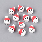 Christmas Theme Handmade Polymer Clay Beads, Father Christmas/Santa Claus, White, 11~12x8.5~10x5mm, Hole: 1.5mm(CLAY-S091-75)