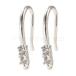 Rack Plating Brass Micro Pave Clear Cubic Zirconia Earring Hooks, Ear Wire, Long-Lasting Plated, Lead Free & Cadmium Free, Silver, 19x9.5x2.5mm, Hole: 1.2mm, Pin: 1mm(KK-A231-04S)