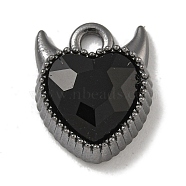 Alloy Rhinestone Pendants,  Cadmium Free & Nickel Free & Lead Free, Heart, Gunmetal, Jet, 13x10.5x5mm, Hole: 1.8mm(PALLOY-F312-57B-03)