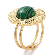 Ion Plating(IP) 304 Stainless Steel Ring, Adjustable Synthesize Malachite Rings, Oval, 17x22mm, Inner Diameter: Adjustable(RJEW-B059-07G-01)