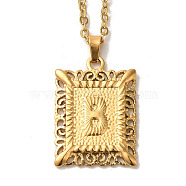 201 Stainless Steel Cable Chain Rectangle with Letter Pendant Necklaces, Golden, Letter B, 19.96 inch(50.7cm)(NJEW-M070-01G-B)