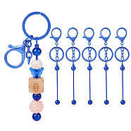 5Pcs Alloy and Brass Bar Beadable Keychain for Jewelry Making DIY Crafts, with Lobster Clasps, Blue, 15.8x2.4cm(DIY-SW0001-15A)