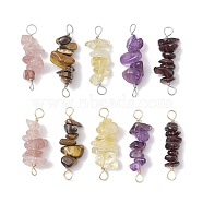 10Pcs 5 Styles Constellation Natural Garnet & Rose Quartz & Tiger Eye & Amethyst & Strawberry Quartz Copper Wire Wrapped Chip Beaded Connector Charms, Platinum & Golden, Sagittarius, 29~33x7.5~11x7.5~11mm, Hole: 2.5~3mm, 2pcs/style(PALLOY-JF02905-11)