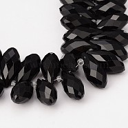 Faceted Teardrop Glass Beads Strands, Top Drilled Beads, Black, 20x10mm, Hole: 1mm, about 100pcs/strand, 16 inch(GLAA-J069-03)