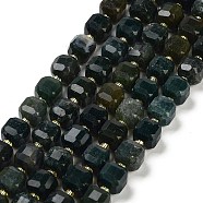 Natural Moss Agate Beads Strands, Faceted Table Cut Cube Beads, with Seed Beads, 8x8x8mm, Hole: 1.2mm, about 35~36pcs/strand, 14.76''~15.16''(37.5~38.5cm)(G-NH0010-D01-01)