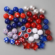 50Pcs 8 Style Acrylic Beads, Independence Day Theme, Round and Star, Mixed Color, 19~20x18~20mm, Hole: 2.7~3.2mm(MACR-CJC0001-15)