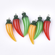 Resin Pendants, with Platinum Tone Iron Findings, Imitation Food, Pepper, Mixed Color, 44~46x12mm, Hole: 2mm(X-RESI-T028-54)