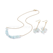 Natural Aquamarine Chips Beaded Jewelry Set, Gemstone Pendant Necklace & Cluster Dangle Earrings with 304 Stainless Steel Cable Chains for Women, Golden, 60mm, Pin: 0.6mm, 19 inch(48.5cm)(SJEW-JS01230-07)