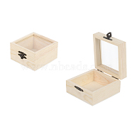 Wooden Storage Boxes, with Clear Glass Flip Cover & Iron Clasp, Square, PapayaWhip, 8.5x8.5x5cm(WOCR-PW0001-049A-01)