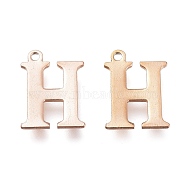 Vacuum Plating  304 Stainless Steel Charms, Laser Cut, Alphabet, Rose Gold, Letter.H, 12x9x0.8mm, Hole: 1mm(STAS-H112-H-RG)