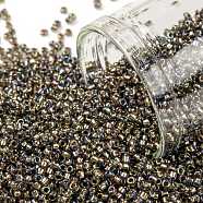 TOHO Round Seed Beads, Japanese Seed Beads, (999) Gilt Lined AB Black Diamond, 15/0, 1.5mm, Hole: 0.7mm, about 3000pcs/bottle, 10g/bottle(SEED-JPTR15-0999)