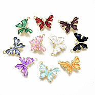 Rack Plating Alloy Enamel Pendants, Cadmium Free & Lead Free, Light Gold, Butterfly, Mixed Color, 19x23.5x4mm, Hole: 1.6mm(ENAM-N060-16)