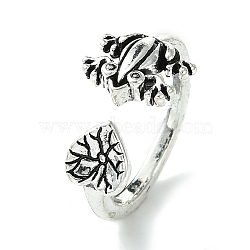 Frog Alloy Open Cuff Rings, Lead Free & Cadmium Free, Antique Silver, 12mm, Inner Diameter: 17mm(RJEW-K275-46AS)