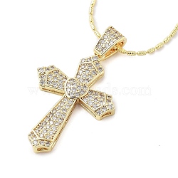 Brass Clear Cubic Zirconia Pendant Necklaces for Women, Real 18K Gold Plated, Cross, 16.73 inch(42.5cm), Pendant: 33x22.5mm(NJEW-M009-05G-C)