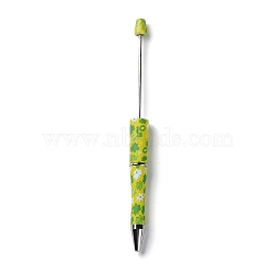 Clover Pattern Plastic Beadable Pens, Ball-Point Pen, for DIY Personalized Pen with Jewelry Bead, Yellow, 150x11.5mm, Pin: 2mm(AJEW-P115-01A)