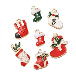 Christmas Theme Alloy Enamel Pendants, Light Gold, Christmas Socking, 16.5~24.5x12~20x1.5~3.3mm, Hole: 1.6~2mm, 7pcs/set(FIND-M039-01H)