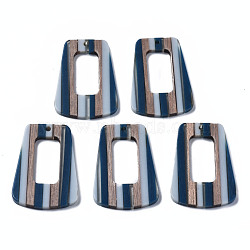 Resin & Walnut Wood Pendants, Trapezoid, Prussian Blue, 38x27x3mm, Hole: 2mm(RESI-N025-013A-C01)