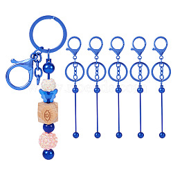 5Pcs Alloy and Brass Bar Beadable Keychain for Jewelry Making DIY Crafts, with Lobster Clasps, Blue, 15.8x2.4cm(DIY-SW0001-15A)