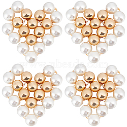 8Pcs Shell Pearl Beaded Pendants, with Real 18K Gold Plated Brass Beads, Heart Charms, White, 21x22x4mm, Hole: 3.7mm(FIND-BBC0002-72)