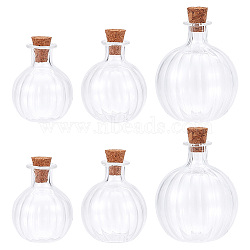 6Pcs 3 Style Chunky Glass Ball Wishing Bottle Ornament, with Cork, for Dollhouse Decoration, Clear, 25~35x35~48mm, 2pcs/style(AJEW-DR0001-06)