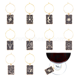 Tarot Cards Alloy Enamel Wine Glass Charms, with Brass Wine Glass Charm Rings, Light Gold, 59mm, Inner Diameter: 23.5mm, 10pcs/set, 1 set/box(AJEW-DC0001-36)