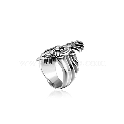 Retro 304 Stainless Steel Finger Rings, Odin Crow, Antique Silver, US Size 10(19.8mm)(FS-WG0E659-04)