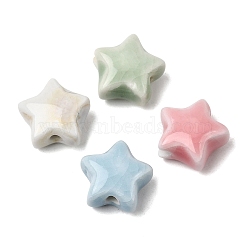 Handmade Porcelain Beads, Bright Glazed Porcelain, Star, Mixed Color, 12.5~13x13~13.5x7mm, Hole: 2mm(PR-CBAD492-01)