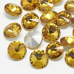 Pointed Back Glass Rhinestone Cabochons, Rivoli Rhinestone, Back Plated, Faceted, Cone, Topaz, 8x4mm(RGLA-T086-8mm-22)