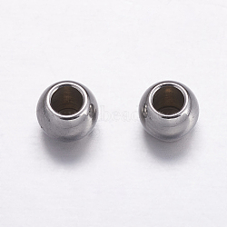 Tarnish Resistant 304 Stainless Steel Spacer Beads, Round, Stainless Steel Color, Hole: 2mm, 5x4.5mm(X-STAS-K146-059-B)