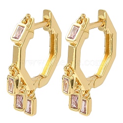 Cubic Zirconia Rectangle Dangle Hoop Earrings, Rack Plating Brass Earrings for Women, Lead Free & Cadmium Free, Real 18K Gold Plated, 21.5x17x2mm(EJEW-Z019-03C-G)
