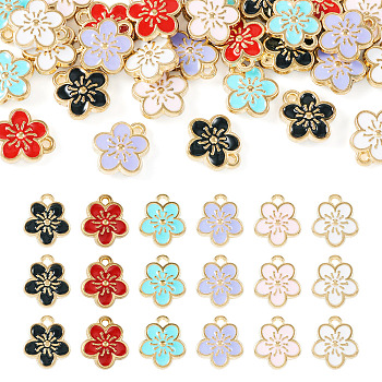 30Pcs 6 Colors Alloy Charms, Double-sided Enamel, Plum Blossom Flower Charm, Mixed Color, 12x10.5x3mm, Hole: 1.5mm, 5pcs/color