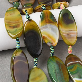 Natural Banded Agate Beads Strands, Dyed & Heated, Horse Eye, Yellow Green, 47~48.5x22~23x6.5~9mm, Hole: 1.8~2mm, about 7pcs/strand, 15.28~15.67''(38.8~39.8cm)