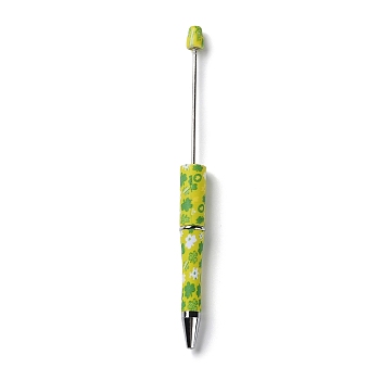 Clover Pattern Plastic Beadable Pens, Ball-Point Pen, for DIY Personalized Pen with Jewelry Bead, Yellow, 150x11.5mm, Pin: 2mm