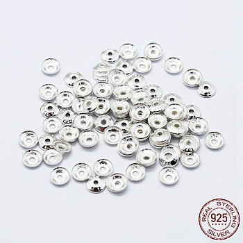 925 Sterling Silver Bead Caps, Apetalous, with 925 Stamp, Silver, 5x1mm, Hole: 0.8mm, about 150pcs/10g
