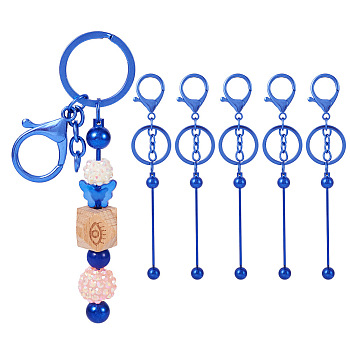 5Pcs Alloy and Brass Bar Beadable Keychain for Jewelry Making DIY Crafts, with Lobster Clasps, Blue, 15.8x2.4cm