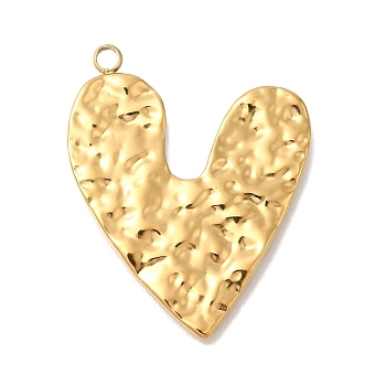 Ion Plating(IP) 304 Stainless Steel Pendants, Textured, Heart Charm, Golden, 37.5x31x1.8mm, Hole: 2.5mm