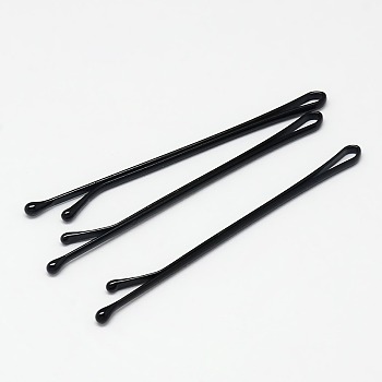 Black Baking Painted Iron Hair Bobby Pins Simple Hairpin, 61x2x2mm, 30pcs/board