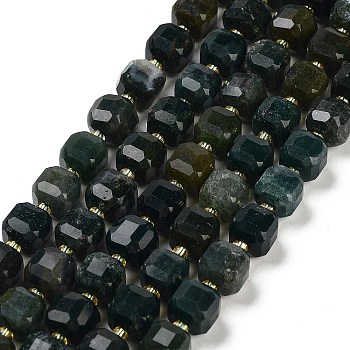 Natural Moss Agate Beads Strands, Faceted Table Cut Cube Beads, with Seed Beads, 8x8x8mm, Hole: 1.2mm, about 35~36pcs/strand, 14.76''~15.16''(37.5~38.5cm)