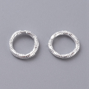 Iron Textured Jump Rings, Soldered Jump Rings, Closed Jump Rings, for Jewelry Making, Silver Color Plated, 18 Gauge, 7.5~8.5x1mm, Inner Diameter: 5.5mm
