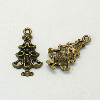 Tibetan Style Alloy Pendants, Cadmium Free & Nickel Free & Lead Free, Christmas Tree, Antique Bronze, 24x13.5x2mm, Hole: 2mm
