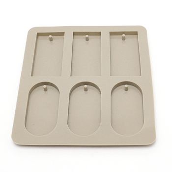 DIY Pendant Silicone Molds, for Resin Casting Molds, Clay Craft Mold Tools, Rectangle & Oval Pattern, Gray, 200x184x10mm, Hole: 4mm, Inner Diameter: 86x44mm and 84.5x43.5mm