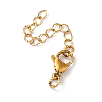 304 Stainless Steel Chain Extender Ion Plating(IP), Golden, 65~70mm, Clasp: 9x15mm, Chain: 43mm, Ring: 6x1mm.