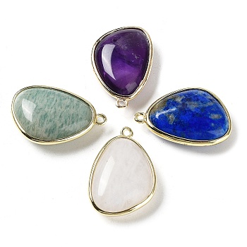 Natural Mixed Stone Pendants, with Golden Plated Brass Edge Loops, Faceted, Triangle, 27x18x7.5mm, Hole: 1.6mm