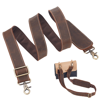 Leather & Nylon Adjustable Bag Straps, with Shoulder Pad & Alloy Swivel Clasps, Coffee, 107.8~150cm