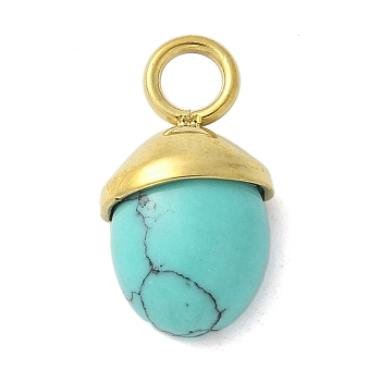 304 Stainless Steel Synthetic Turquoise Pendants, Acorn Charms, Real 18K Gold Plated, 15.5~16x9~9.5x5~6mm, Hole: 3mm