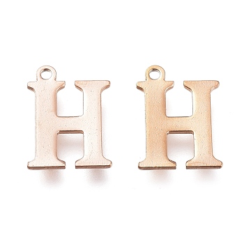 Vacuum Plating  304 Stainless Steel Charms, Laser Cut, Alphabet, Rose Gold, Letter.H, 12x9x0.8mm, Hole: 1mm