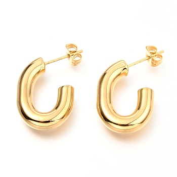 201 Stainless Steel Half Hoop Earrings, Stud Earrings, with 304 Stainless Steel Pin and Ear Nuts, Oval, Golden, 22x16x4.7mm, Pin: 0.8mm