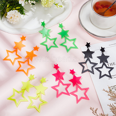 5 Pairs 5 Colors Hollow Star Acrylic Dangle Stud Earrings for Woman(EJEW-AN0004-10)-7