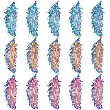 Rainbow Color Feather 201 Stainless Steel Pendants